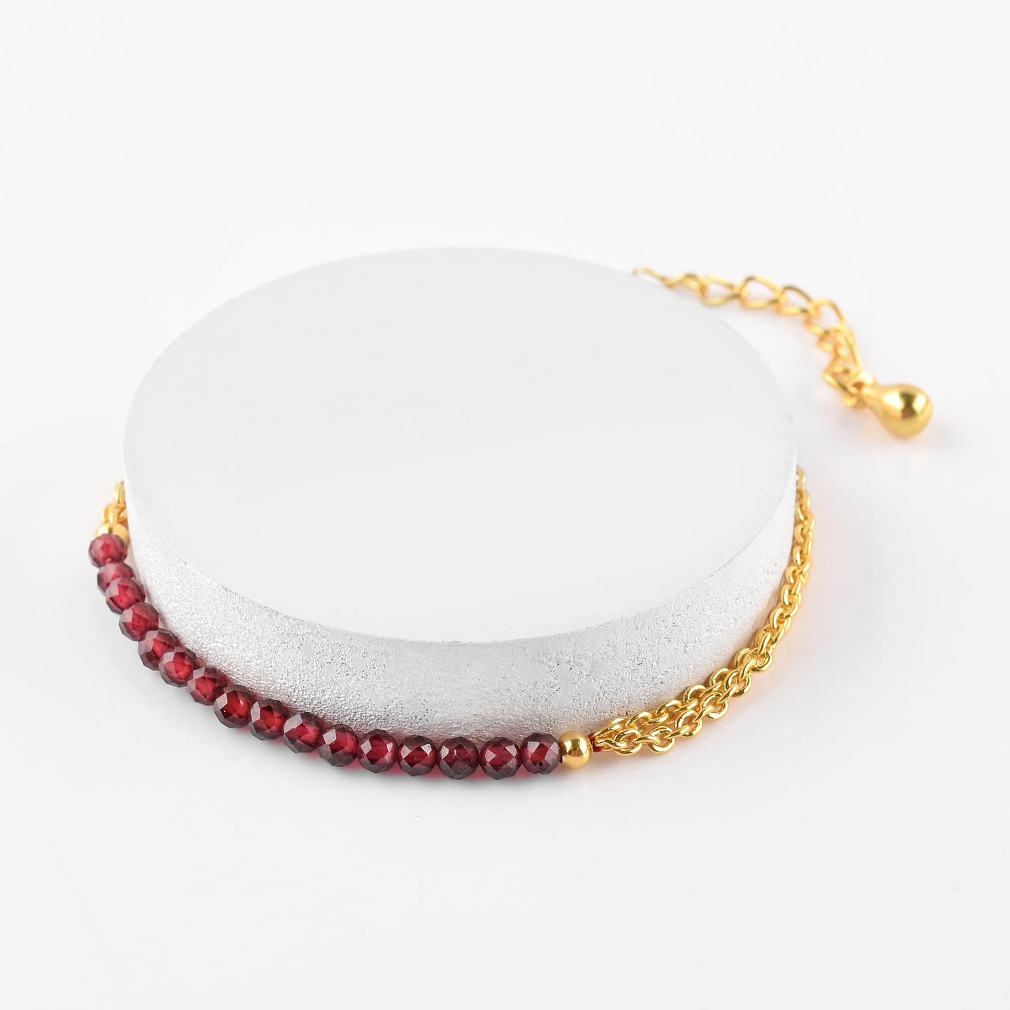 InfinityGemsArt Garnet Bracelets for Women, Natural January Birthstone, Minimalist Beaded Red Stone, Chakra Crystals Gemstones Lightweight Jewelry, 14K Gold Plated 8 Inch Adjustable Chain, Christmas Gifts For Her
