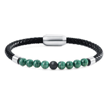COAI Genuine Leather Bracelet, Malachite Onyx Bracelet for Men M