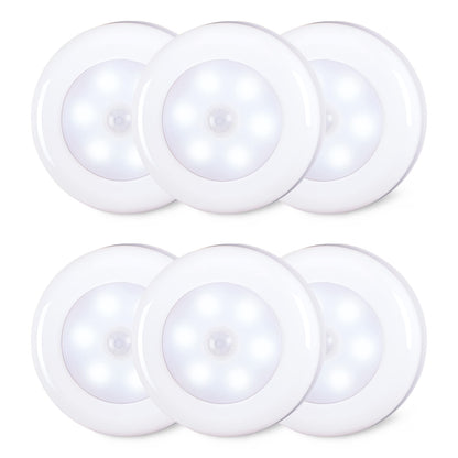 STAR-SPANGLED 6 Pack 2.8” Motion Sensor Lights Indoor AAA Battery Operated, Stick on LED Puck Light for Stairs, Under Cabinet, Closet, Cool White