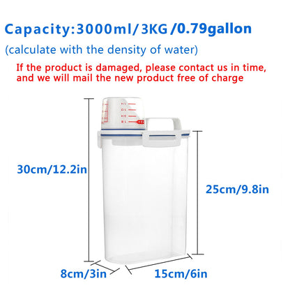 jioko 2 Pcs 5.5 LB Rice Storage Container, Airtight Cereal Flour Dispenser with Pouring Spout & Measuring Cup, Kitchen Plastic Clear Dry Food Storage Bin for Grain Oatmeal Snacks Pet Dog Food