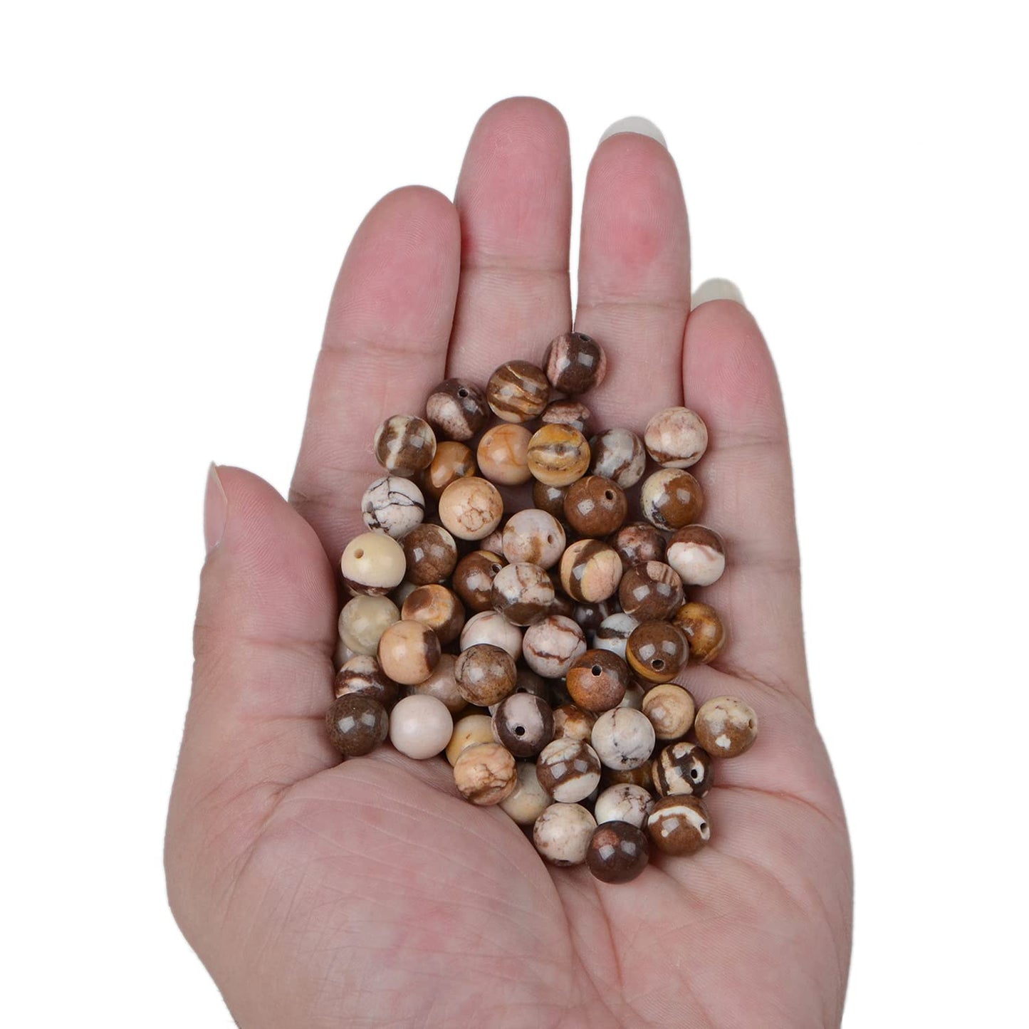 100pcs Natural Crystal Beads Stone Gemstone Round Energy Healing Loose Beads with Stretch Cord for Jewelry Making Bracelets Anklets (Brown Zebra Jasper, 8mm)