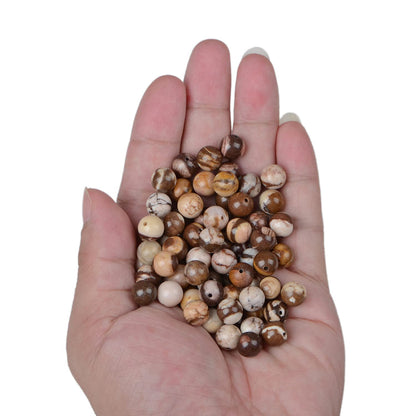 100pcs Natural Crystal Beads Stone Gemstone Round Energy Healing Loose Beads with Stretch Cord for Jewelry Making Bracelets Anklets (Brown Zebra Jasper, 8mm)