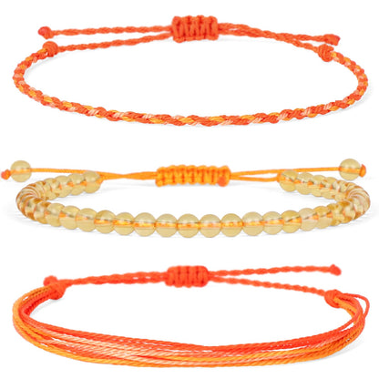 QOGIR Handmade Healing Bracelets,4mm Natural Citrine Gem Stone Beads Bracelet for Men Women Gifts with 2PCS Size Adjustable Rope Bracelets