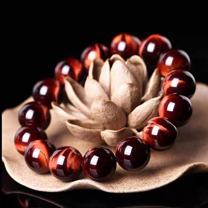 14MM Red Tigers Eye Bracelet for Men | Natural Healing Root Chakra Gemstones | Fits for 8.5" XLarge Strong Wrist | Bring Luck & Fortune | Anxiety Relief Spritual Gift for Friends Familys with Big Arm