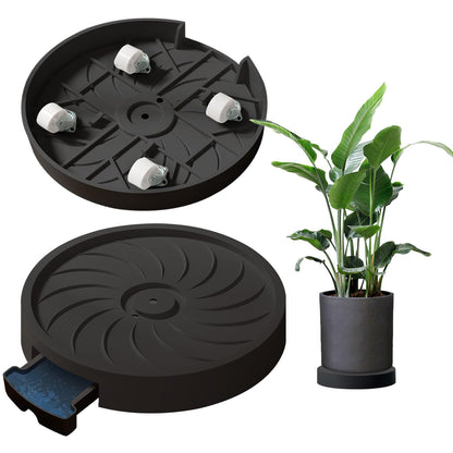 MCleanPin 2 Pack Plant Caddy with Hidden Wheels, 13" Heavy Duty Rolling Plant Stand with Removable Drainage Tray and Silent Casters Round Flower Pot Mover Planter Dolly for Indoor Outdoor Black