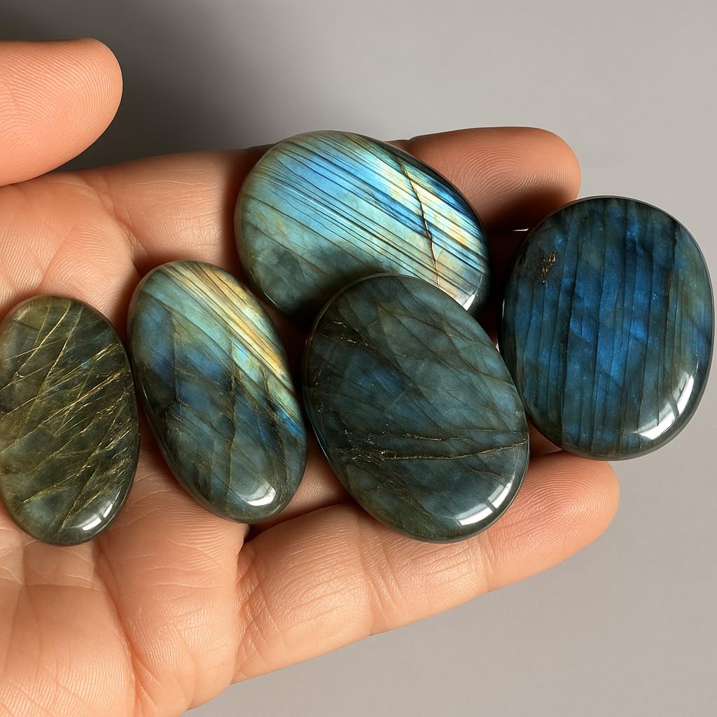 GEMSCITE Labradorite Thumb Worry Stones Metaphysical Gemstone Crystal Healing Reiki Men Women Gift FENG Shui Positive Energy Love Wellness Palm Stones Wicca Powerful
