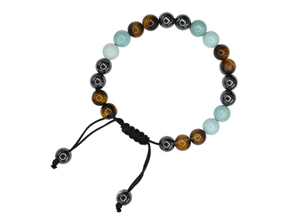 Amazing Gemstone Bracelet for Child - Hematite Amazonite Tiger Eye Bracelet Set for Men Women Healing Calming Anxiety Stress Relief Gifts Pulseras Para Hombres Mujer Stocking Stuffers (Adjustable)