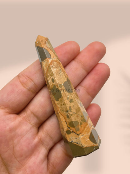 WholesaleGemShop 3 Inch (70 mm) Gemstones Leopard Skin Obelisk Tower Jumbo Facet Aura Rock Crystal Natural Polished Earth Wand Spirit