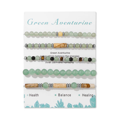 Lit Wall 5Pcs Green Jade Bracelet Set - Stackable Beaded Bracelets - Stretch Bracelets for Women - 4mm & 6mm Jade Beads - 19cm/7.48 in - Green Aventurine