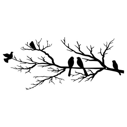ESTART Metal Birds Wall Art, Metal Vivid Birds on Branch Silhouette Wall Decor Black Leaves with Bird Outdoor Hanging Wall Sculpture for Home Balcony Garden(Large)