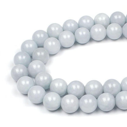 MJDCB Natural Round Aquamarine Gemstone Spacer Loose Beads Spacer Beads for DIY Jewelry Making Strand 15"