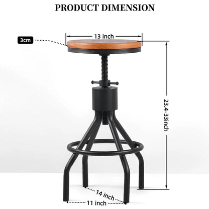 Industrial Bar Stool-Set of 2-Swivel Counter Coffee Chair-Extra Pub Height Adjustable 22-33 inch