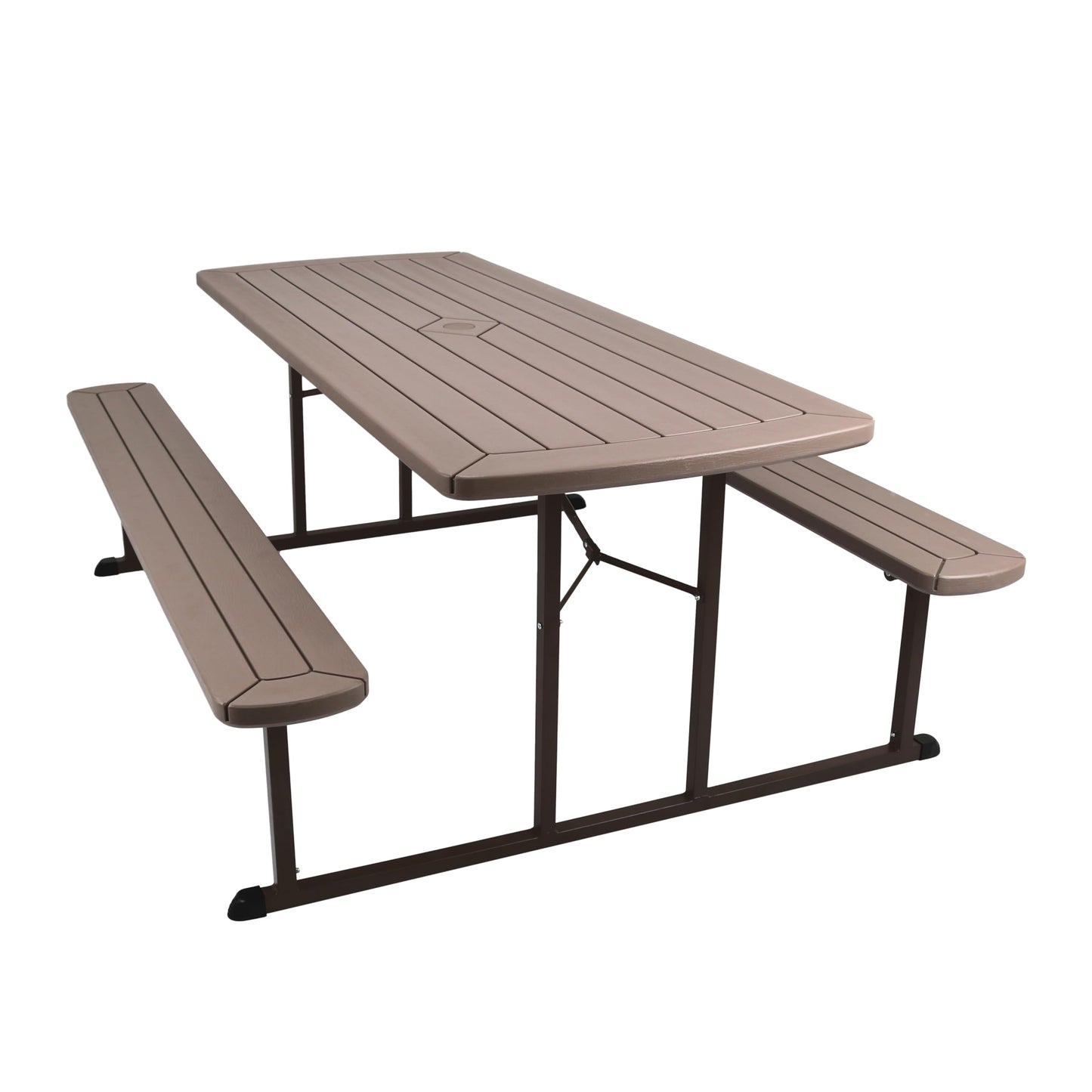 OEF Furnishings Heavy Duty Blow Molded Folding Picnic Table - Brown, Brown Frame