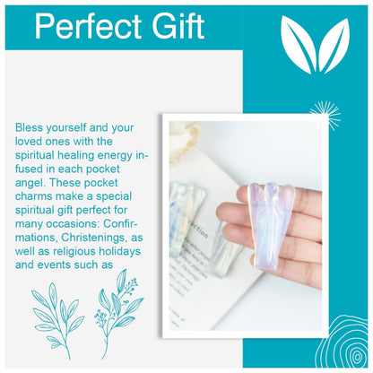 "Opalite Gemstone Guardian Angel Healing Crystal, Hand Carved Pocket Angel Figurine - Crystals for Positive Energy, Handmade Mini Statue for Love, Peace & Healing, Natural Gemstone Healing Figurine"
