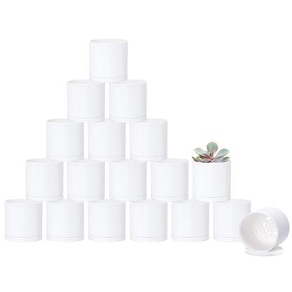 D'vine Dev 18 Pack 2.5 Inch Mini Plastic Plant Pots, Small Garden Planters for Plant with Drainage Holes and Saucers, White Color, 74-Z-B-5