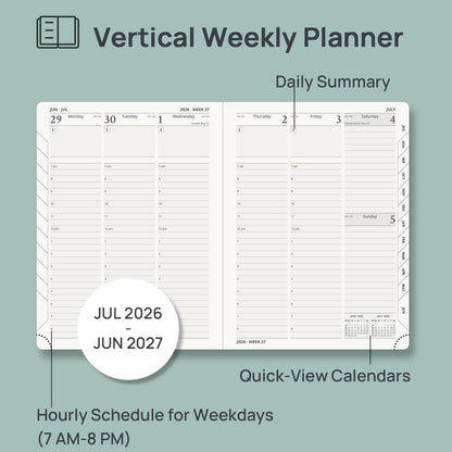POPRUN Planner 2026-2027, 6.5" x 8.5", Academic Planner 2026-2027 Weekly and Monthly (July 26-June 27) Hourly Appointment Book with Inner Pockets, Leather Soft Cover, 100GSM - Burgundy