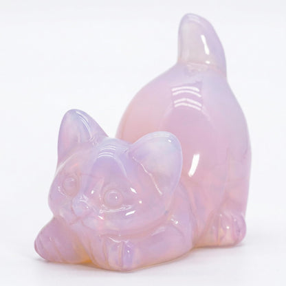 DZJXBZhu Pink Opal Cat Crystal Statue Healing Crystal Reiki Meditation Pocket Gem Guardian Sculpture Home Study Table Desk Decor Collection Gift for Loved Ones