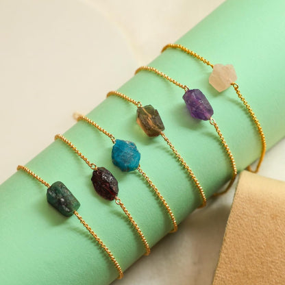 Gempires Raw Smoky Quartz Gemstone Bracelet for Women | Handmade 14K Gold Plated Natural Crystal Jewelry | Hypoallergenic Minimal Dainty Birthstone Bracelet Gift