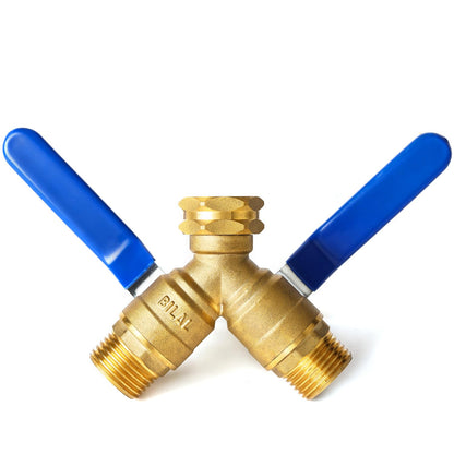 Garden Hose Splitter 2 Way Heavy Duty, Brass Faucet Adapter With Long Handle For Gardening Water Hose Shut Off Valve Hose Connector Fittings Outdoor Water Spigot Hose Bib Y Splitter