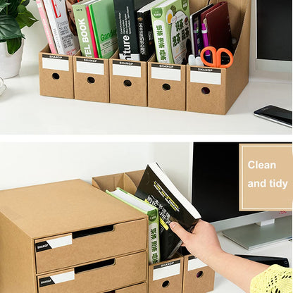 Fiyerna Foldable Desk File Holder Organizer Sturdy Cardboard Magazine Storage Box Document Rack with Blank Label Stickers for Home School Office (15, Brown)