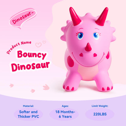 ZOOJOY Dinosaur Bouncy Animal Hopper, Inflatable Bouncy Horse Toys for Toddlers 1-3, Ride-on Bouncing Toys for ChristmasBirthday Gifts for Boys Girls, Pink Gril Toys WFree Pump