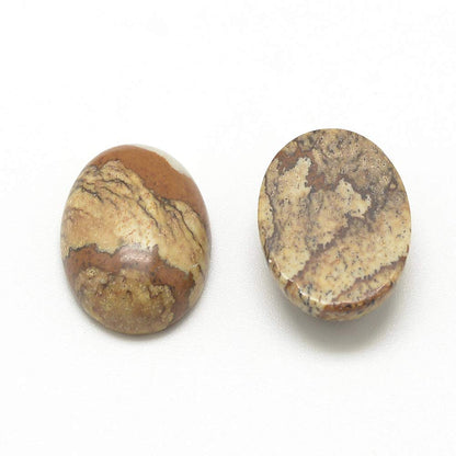 Fashewelry 50Pcs Natural Oval Picture Jasper Flat back Gemstone Cabochons 14x10mm Healing Chakra Crystal Stone Bead Cab Covers No Hole for Jewelry Craft Making