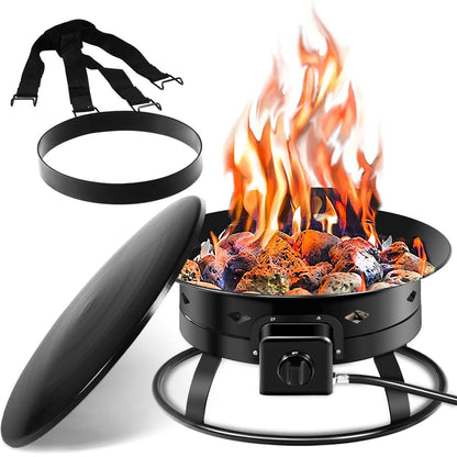 Giantex Portable Propane Fire Pit, 19" Outdoor Firepit, 58,000BTU Fire Bowl w/Cover & Carry Kit,Lava Rock Stone & Tank Stabilizer Ring, Gas Fire Pit for Outside Camping,Patio, Backyard, Black