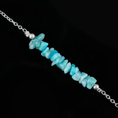 Gemimpression Handmade Amazonite Chips Bar Bracelet – Natural Energy Healing Crystals – Silver Plated Adjustable 8 Inch Chain – Christmas Gift