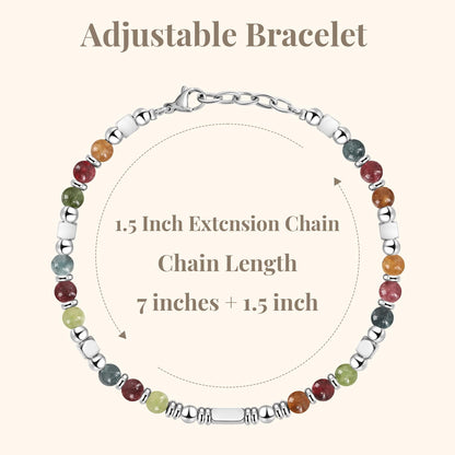 Stainless Steel Stone Adjustable Boho Stackable Womens Beaded Bracelets for Women Trendy Jewelry Stack Cute Health Dainty Waterproof Woman Ladies Colorful Bangle Women's Silver Link Bracelets for Women Non Tarnish A Bohemian Charm Silver Bead Bracelet for