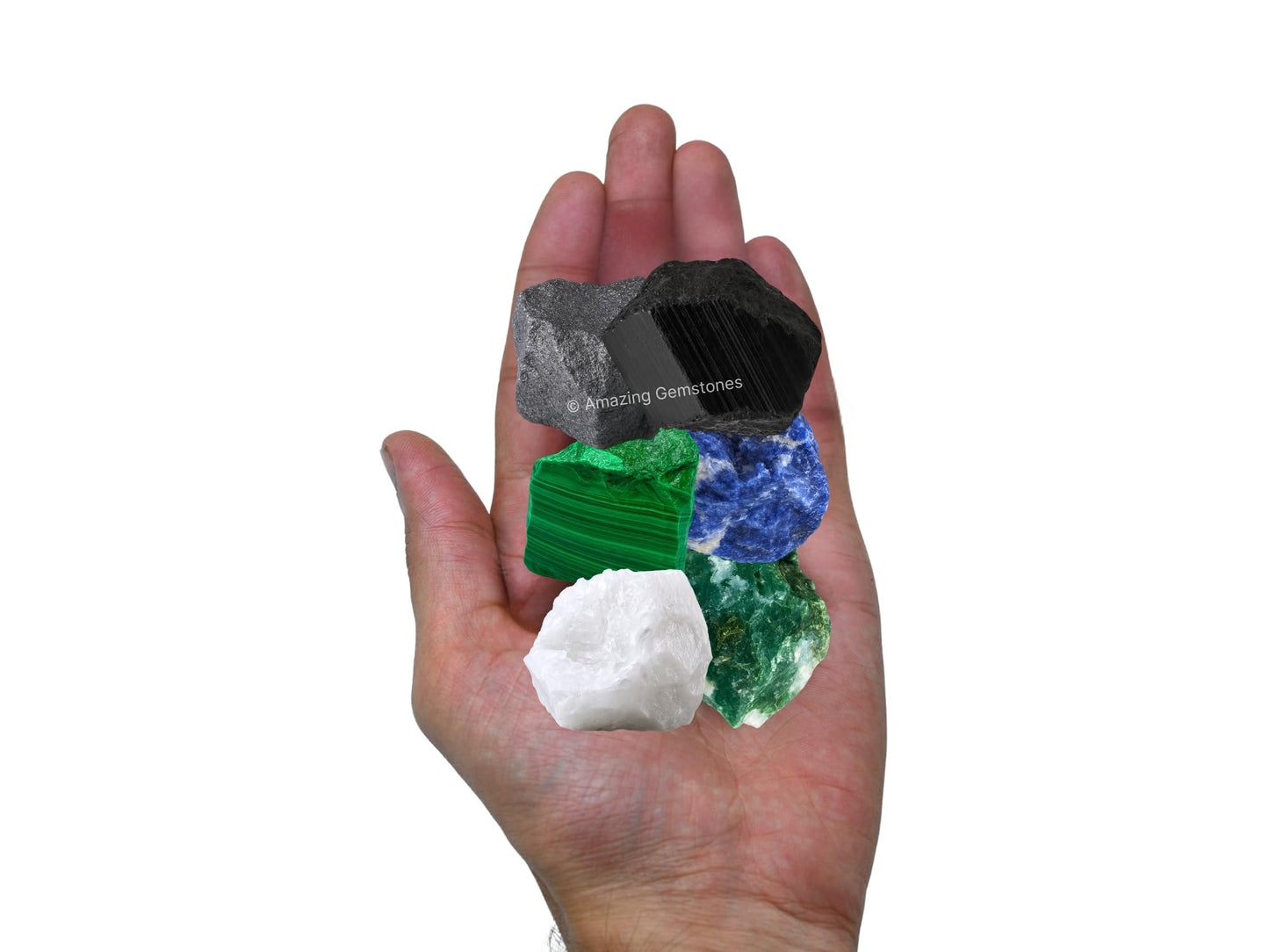 Amazing Gemstone Healing Crystal for Breast Lung Prostate Cancer Fighter, Set of 6 Black Tourmaline, Malachite, Hematite, Sodalite, Moss Agate and Snow Quartz Healing Crystals and Stones
