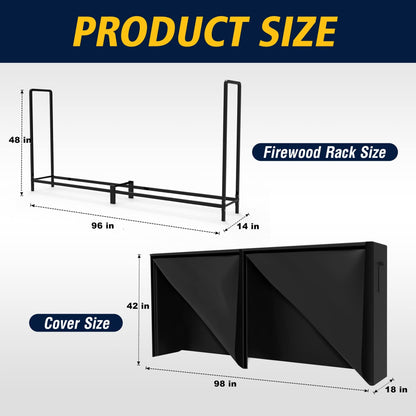 WALMANN 8ft Firewood Rack with Cover, Heavy Duty Firewood Rack With Weather Resistant 600D Oxford Fabric Cover, Indoor/Outdoor Wood Rack for Firewood