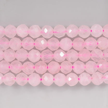 Angelstones Natural Rose Quartz Gemstone Stretch Bracelet, 4mm Faceted Round Beads, Crystal Healing for Women
