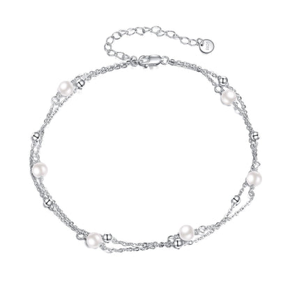 CRMAD Pearl Bracelet Anklet for Women Sterling Silver Beach Jewelry Gift for Women (pearl, bracelet 7+2'')