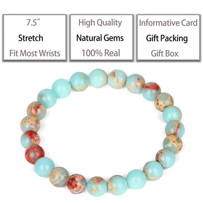 QOGIR Imperial Jasper Bracelet - Stone of Success Bracelet for Men Women - Handmade Natural Gem Stone Beaded Stretch Elastic Healing Bracelets 8mm