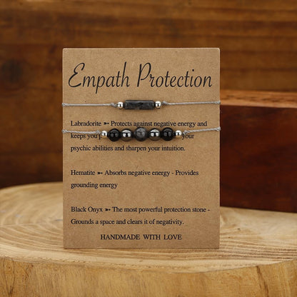 Handmade Chakra Crystal Beaded Bracelet with Wish Card Adjustable Amethyst Tiger Eye Spiritual Anxiety Relief Stone Beaded Braide Bracelet for Women Yoga Meditation Relax Anxiety Jewelry-Empath