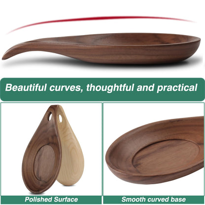 Wooden Spoon Rest for Kitchen, Spoon Holder for Stove Top or Countertop, Perfect Holder for Spatula, Spoons or Tongs(Walnut,Wood)
