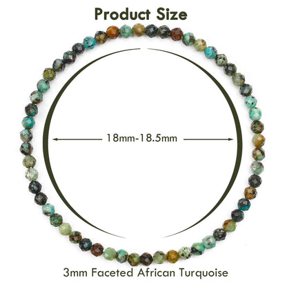 BONNY BOXX Natural Genuine Gemstone Faceted Round Beads Bracelets, 3mm Adjustable Stretchy Tiny Faceted African Turquoise Bracelet, Healing Crystal Reiki Chakra Dainty Jewelry Fashion Gifts