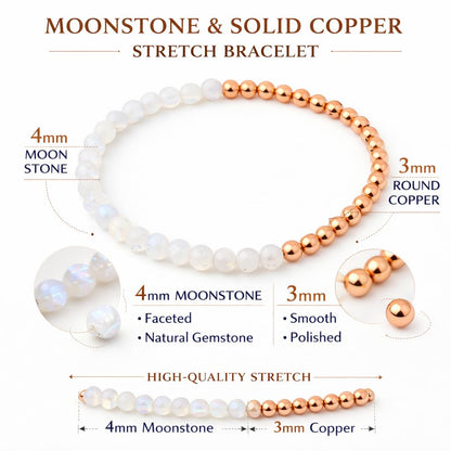 The Blue Yogi Moonstone & Natural Copper Bead Bracelet for Men & Women – Healing Crystal Energy Bracelet for Protection & Positivity