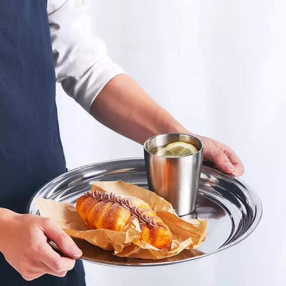 CEZOOWYEX 8 Pack Stainless Steel Round Serving Tray, 12 Inch Silver Oven Baking Tray, Dishwasher Safe Sturdy Metal Display Tray for Coffee Table, Bar, Party, Club, Home, Ottoman