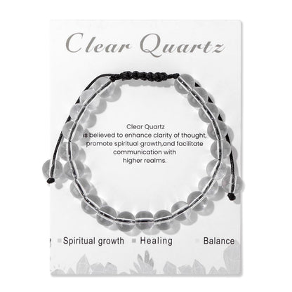 Lit Wall Clear Quartz Bracelet for Women 8mm Handmade Adjustable Natural Stone Healing Crystal Bracelet, Strand, Toggle Clasp, White, Clear Quartz, April/December Birthstone