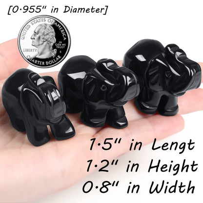 QINJIEJIE Black Obsidian Elephant Decor Crystals Pocket Natural Stone Statue Guardian Polished Figurine Hand-Carved Sculpture Spiritual Cute Office Room Cute Desk Decoration Gift for Women Men