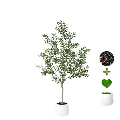 Artificial Olive Trees Indoor,Faux Olive Tree with White Planter Pot,Artificial Plants Lifelike Fruits for Home Office MeetingRoom Living Room Indoor Outdoor Decor(4.2ft)
