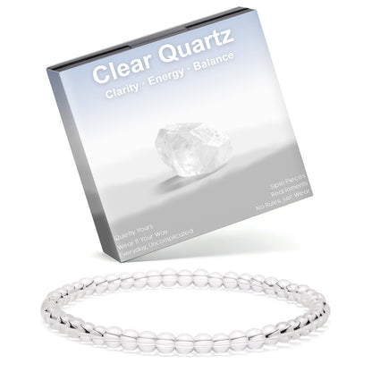 Risyfjew 4MM Handmade Clear Quartz Natural Gemstone Stretch Elastic Bracelet,PE Film Anti-oxidation Packaging Natural Stone Crystal Healing Power Energy Gifts for Adult