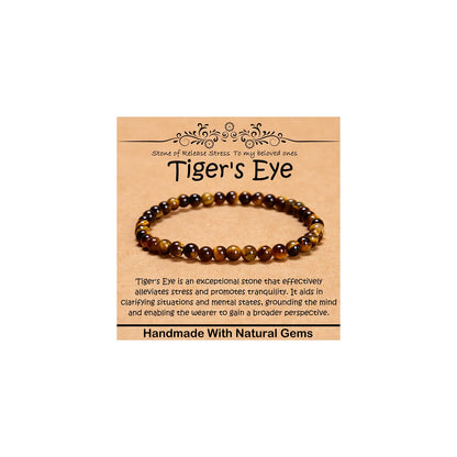 CHCCOYE 4mm Natural Healing Gemstone Bracelet Handmade Yoga Stretch Elastic Bracelet Stress Relief Crystal Jewelry for Men and Women (4mm, Yellow Tiger's Eye)