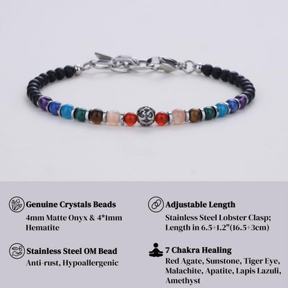 COAI 7 Chakra Bracelet for Women, OM Charm Hematite Onyx Beaded Bracelet for Women