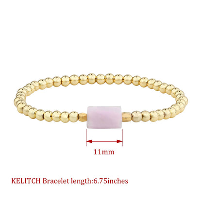 KELITCH Women Silver Stretch Bracelets Turquoise Beaded Bracelet Agate Crystal Cuff Bracelets