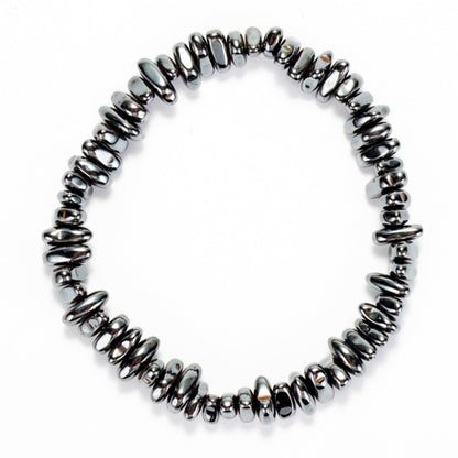 Herxion Hematite Bracelet for Men & Women - Natural Gemstone Raw Beads Weighted Bracelet, Irregular Chips Stretch Healing Crystal Bracelets - Anxiety Relief Jewelry for Stress & Energy Protection.