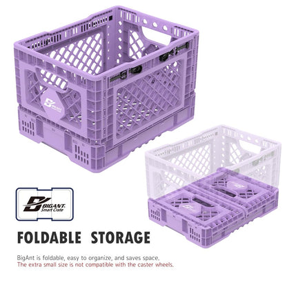Bigant Heavy Duty Collapsible & Stackable Plastic Milk Crate - Snap Lock Foldable Industrial Garage Storage Bin Container Utility Tote Basket (Purple, 1 Small Crate)