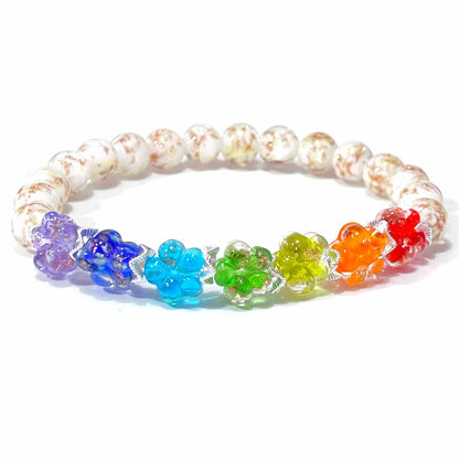 ARTSY Crafts Glow in the Dark Firefly Beads Bracelet for Women, Luminous Glass Beads Healing Crystal Glowing Beaded Bracelets, Mermaid Bracelet Stretch Bangle Wristband (Chakra White)