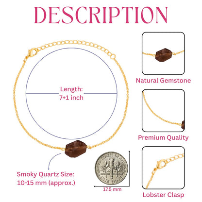 Gempires Raw Smoky Quartz Gemstone Bracelet for Women | Handmade 14K Gold Plated Natural Crystal Jewelry | Hypoallergenic Minimal Dainty Birthstone Bracelet Gift